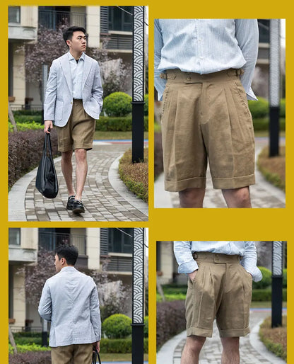 Pure linen fabric Lazy summer Naples high-waisted loose shorts men's casual pants can be customized