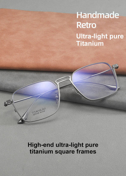 Ultralight Pure Titanium Frames Business Retro Square Men's Reading Glasses Anti-blue Light Customized Myopia DTX125