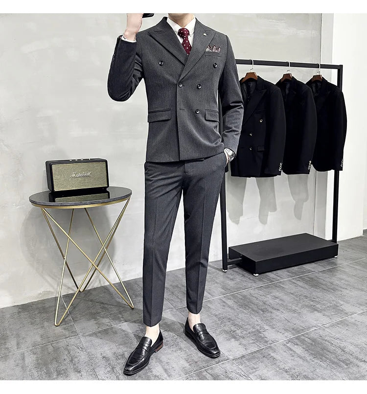 Jackets + Pants / Groom's Wedding Dress Best Fashion Mans Double -breasted Suit Blazer Trousers Male Formal Business Office Suit