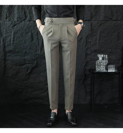 Italian Style Neapolitan High-waisted Suit Pants High Quality Fashion Men's Slim Fit Business Office Social Wedding Trousers