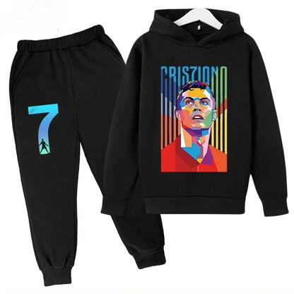 Quick-Dry CR7 Kids Tracksuit 7-13Y Ronaldo 7# Print Sports Outfit Breathable Fabric Active Wear Kids Boutique Clothes