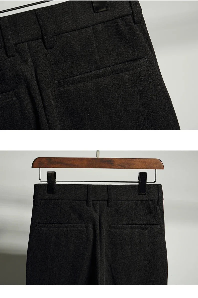 Autumn Winter Thickened Woolen Suit Pant High Quality Men Business Slim Striped Trousers Formal Wear Office Social Dress Pants