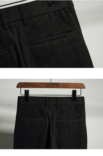 Autumn Winter Thickened Woolen Suit Pant High Quality Men Business Slim Striped Trousers Formal Wear Office Social Dress Pants