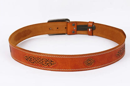 3.8cm Chinese Pattern Cowboy Smooth Buckle Men's Belt Ceinture Homme Yellow Belt Male Wide Jeans Men Genuine Leather Belt