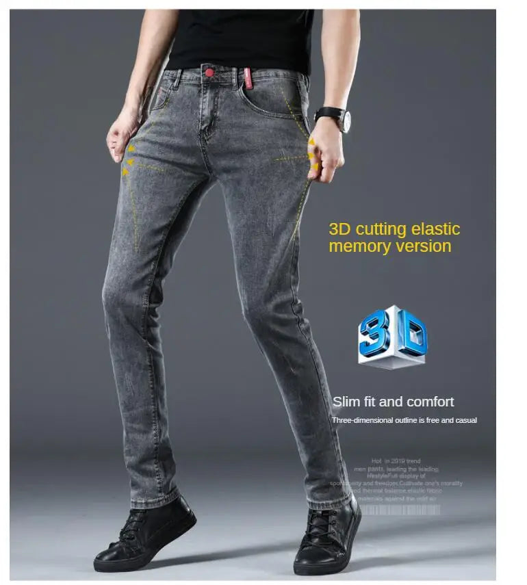 Winter Thick Plus Velvet Men Middle Waist Skinny Jeans Simple Fleece Warm Slim Fit Stretch Boy Casual Denim Pencil Pants