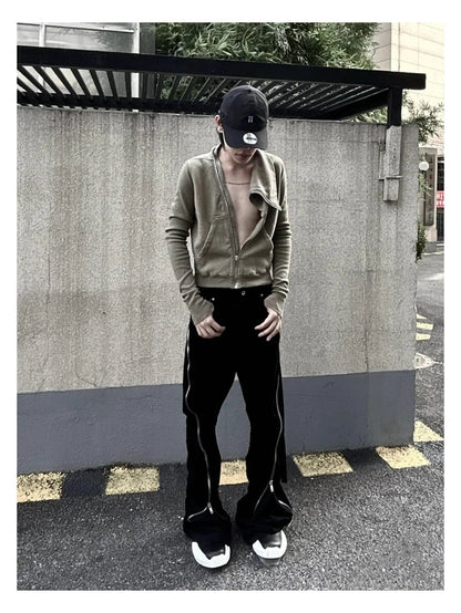 High Street RO Style Jeans Pants Men's Five Star Mang Ribbon Rotating Large Zipper Floor Pulling Horn Denim Streetwear Pants