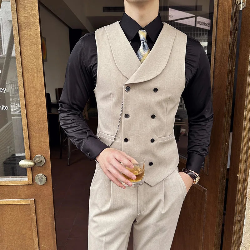 (1 Pcs Vest）2024 Latest Style Design Double Breasted Men Suit Vests Formal Groom Wedding Social Slim Fit Sleeveless Vest Coats