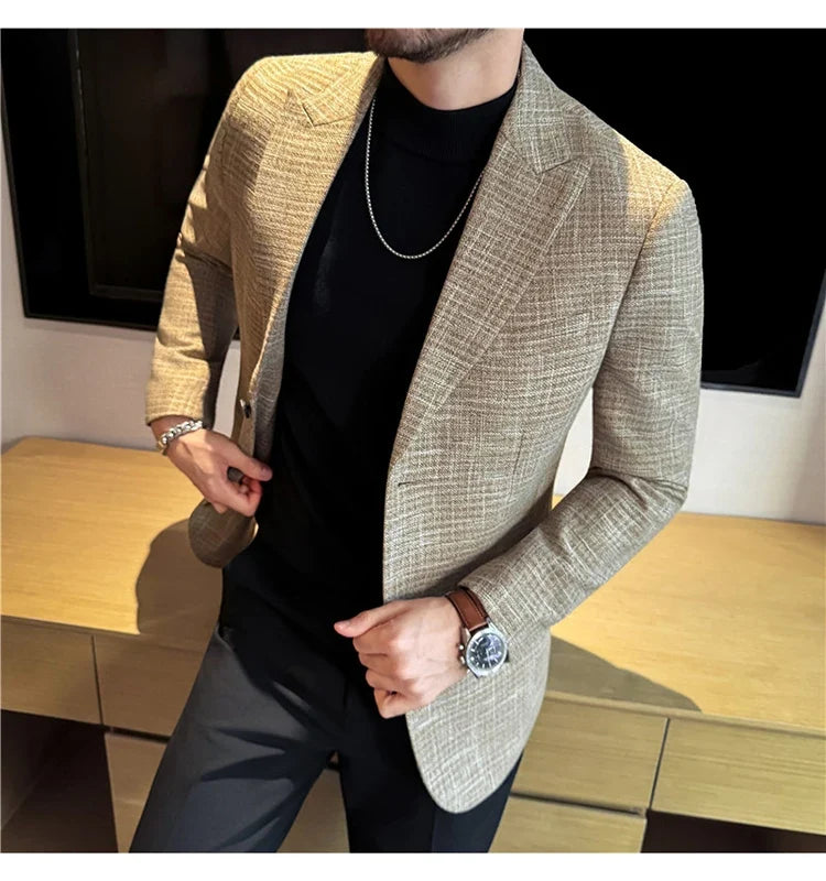 Autumn Winter Thick Wool Plaid Suit Jacket 2025 New Men's Slim Fit Casual Fashion Formal Business Socia Party Jacket Coats