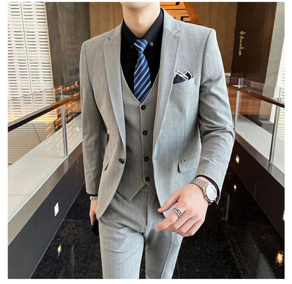 Winter Stripes Three-piece High-Grade Groom Wedding Suit with Vest And Trousers Business Fashion Handsome Casual Wedding Outfit