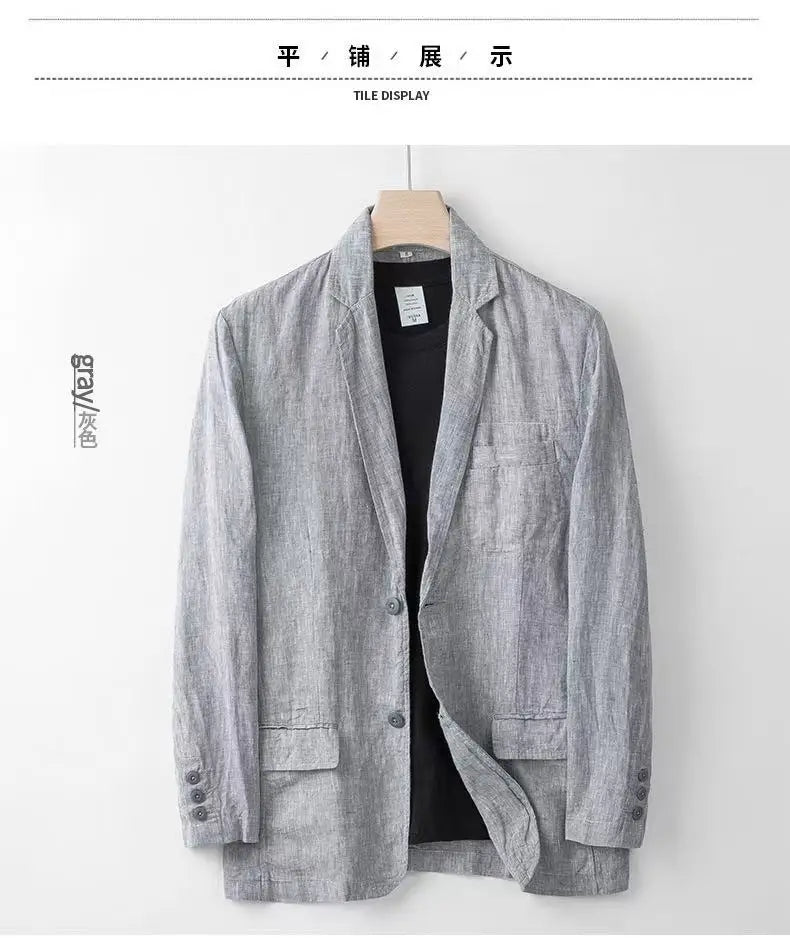 2025 Summer New Men's Linen Casual Suit Coat Solid Color Lightweight Breathable Luxury Cotton Hemp Top 100% Linen Fabric