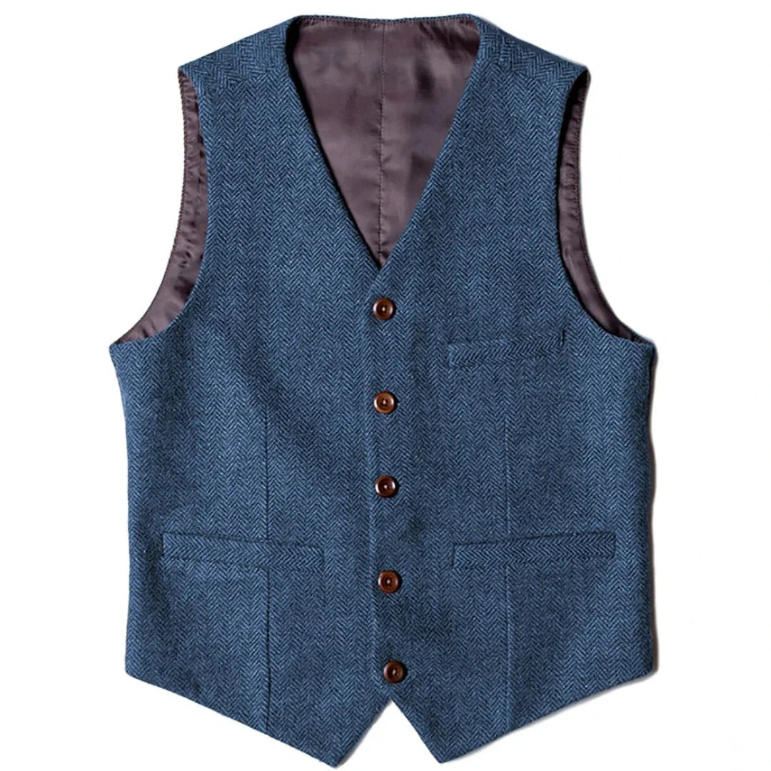 Men Vest Brown Herringbone Single Button V Neck Waistcoat For Wedding Party Banquet Business Work Daily Casual Men Suit Vest