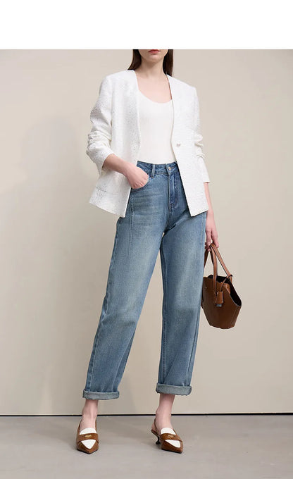 Straight-leg Pants 2026 Spring New Solid Color Casual Washed Denim Trousers Versatile Basic Cotton Women's Pants 12621040