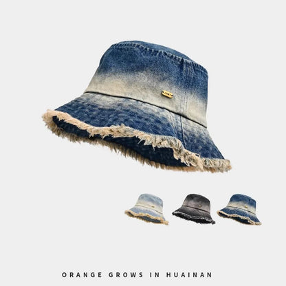 Fashion Washed Denim Bucket Hat for Women Men Summer Travel Outdoor Sunshade Sunscreen Hat Man Retro Bucket Hat