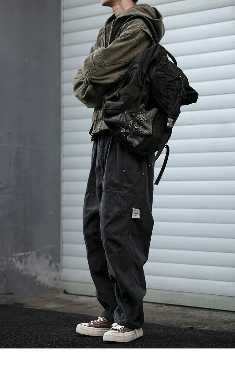 Japanese Vintage Cargo Pants Men Premium Cotton Loose Fit Straight Leg American Fashion Casual Trendy Streetwear Long Workwear