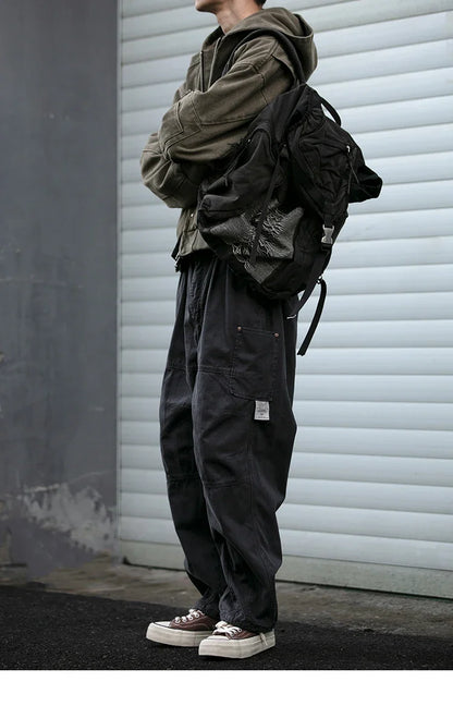 Japanese Vintage Cargo Pants Men Premium Cotton Loose Fit Straight Leg American Fashion Casual Trendy Streetwear Long Workwear