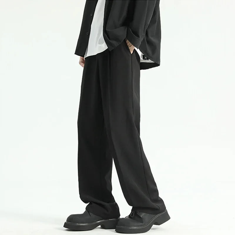 Men's Straight Pants Thin Man Black Comfortable Pant Summer Casual Streetwear Loose Trouser Japanese 5XL Trendy Fashion