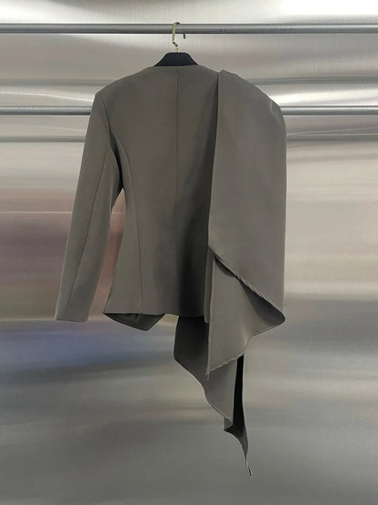 Elegant Waist-Tie Blazer Jacket Women Bowknot Office Suit Top Chic Designer Small Brand Fashion Outerwear