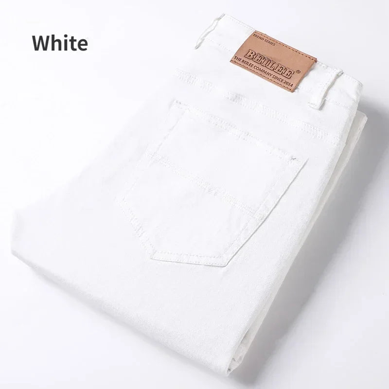 98% Cotton 4 Colors Stretchy Jeans Men's Mid-waist Straight Pencil Denim Trousers Brand Clothing Personality Fashion Male Pants