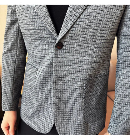British Style Plaid Suit Jacket For Men 2025 New Business Casual Slim Blazer Formal Wedding Party Suit Dress Coats Men Clothing