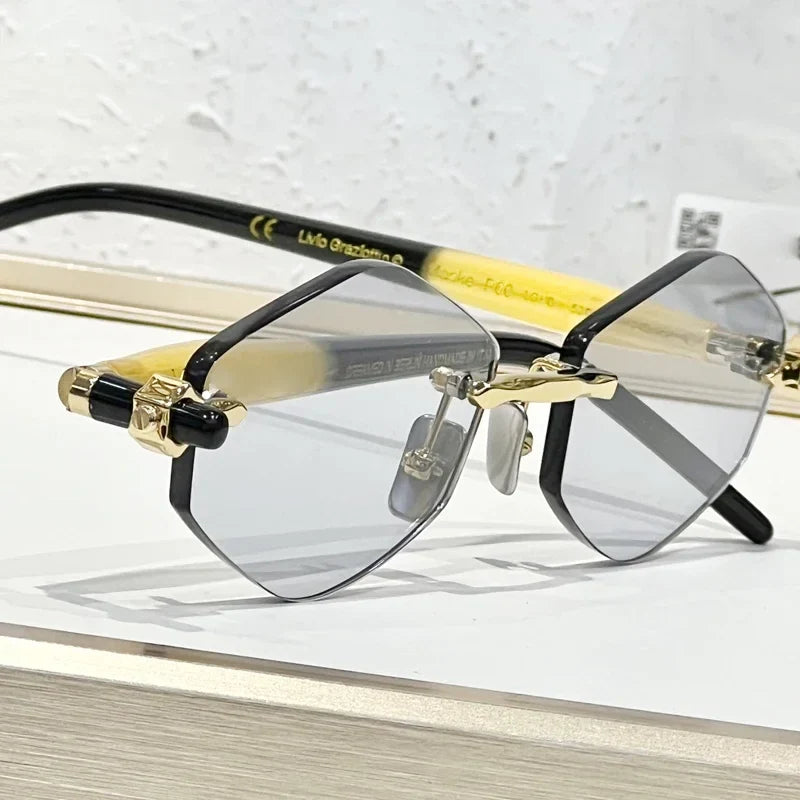 INS Maske P60 Luxury Rimless Sunglasses Men Hexagonal Acetate Handmande in Germany Designer Alloy Top Quality Trendy UV400 Women