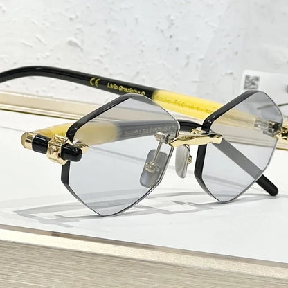 INS Maske P60 Luxury Rimless Sunglasses Men Hexagonal Acetate Handmande in Germany Designer Alloy Top Quality Trendy UV400 Women