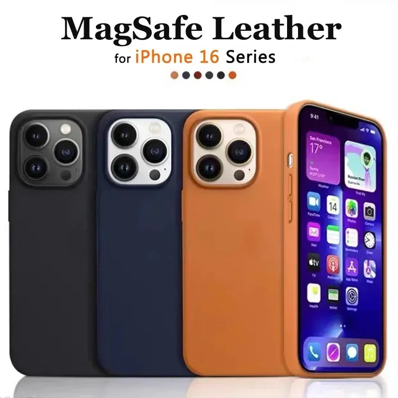 جراب جلد مغناطيسي فاخر لهاتف Apple iPhone 17 Pro Max 16 13 12 14 15 Plus غطاء MacSafe رسمي لهاتف Magsafe i Phone Etui