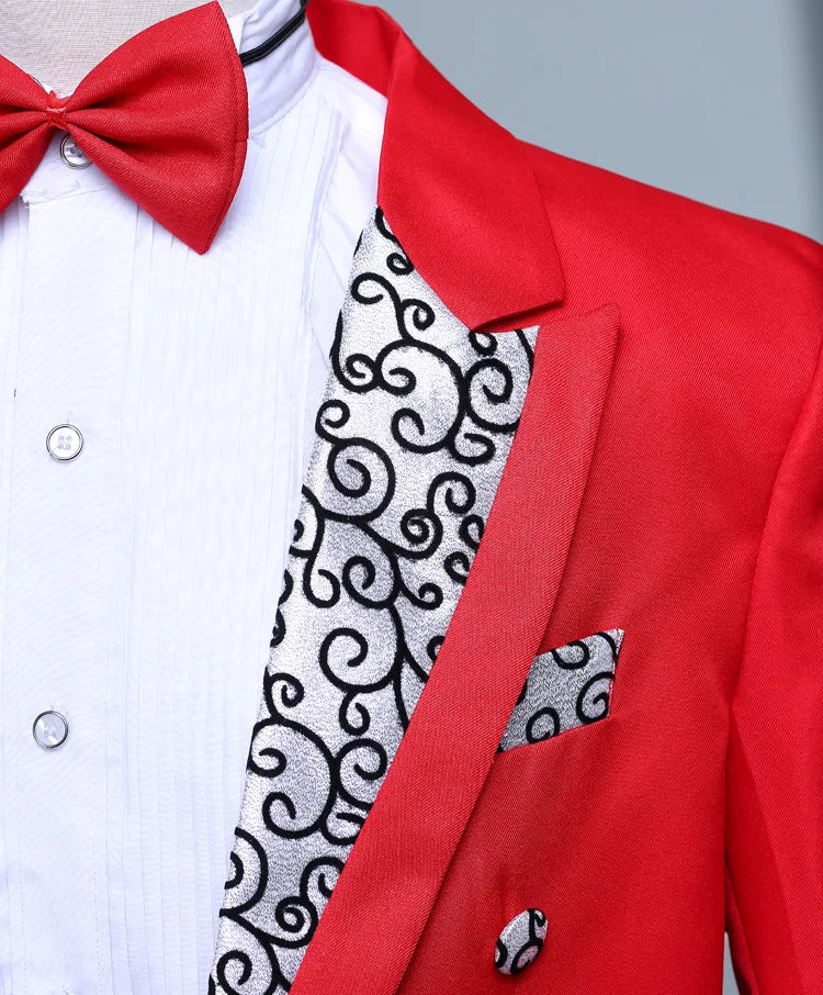 2024  Bent Flower Red/black /white Men's Dress Tuxedo Set Two-pieces,magician's Stage Performance, Conductor's Blazer Jacket