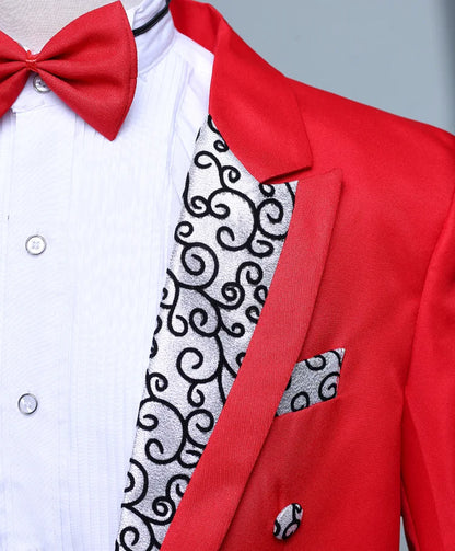 2024  Bent Flower Red/black /white Men's Dress Tuxedo Set Two-pieces,magician's Stage Performance, Conductor's Blazer Jacket