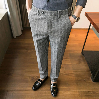 Woolen Dress Pants Formal Office Suit Pants Men Slim British Style Wool Business Black Gray Dress Trousers
