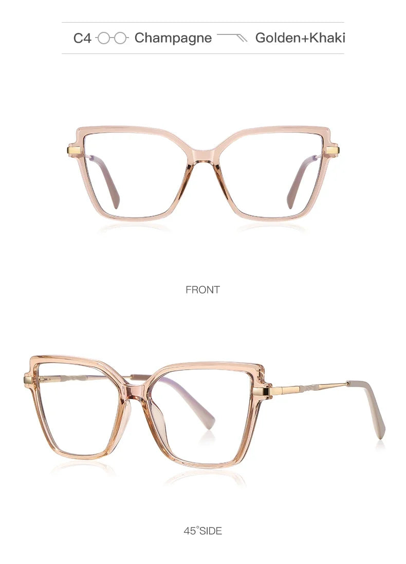 Simple Design Fashionable Large Frame Anti-Blue Light Glasses Women's Reading Glasses Customizable Prescription PFD2208