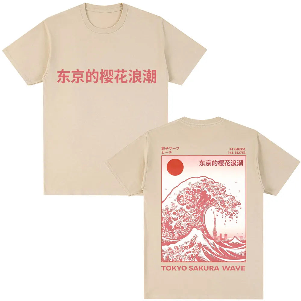 Japanese Style Hokkaido Wave Graphic T-shirts Men Women Harajuku Fashion Vintage T Shirts Oversized Cotton Popular T-Shirt Gifts