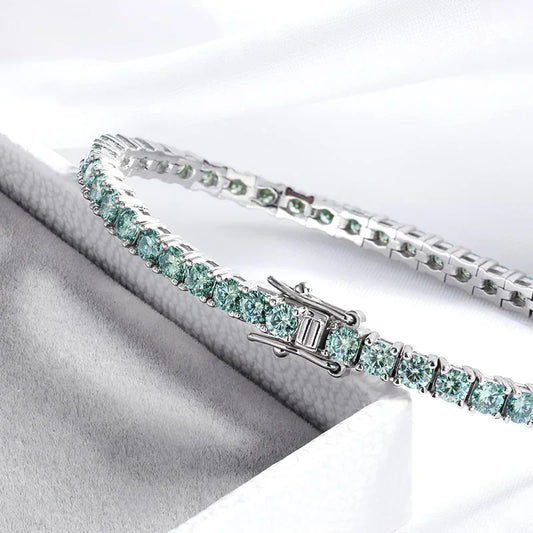 Bracelet de tennis en moissanite verte certifiée GRA de 3/4 mm pour femmes, plaqué or 18 carats, en diamant de laboratoire, bracelet en argent 925 pour hommes