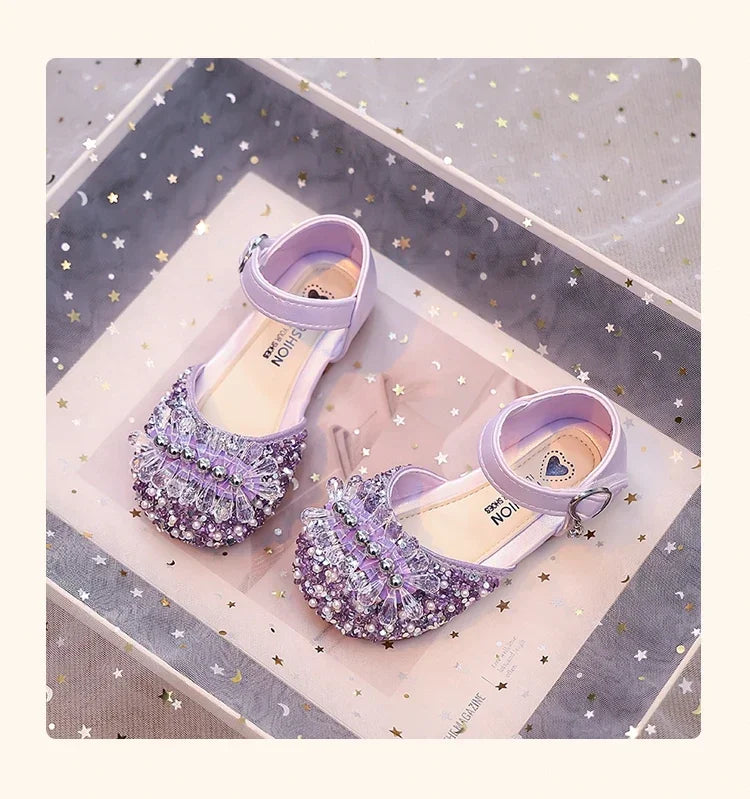 Girls Half Sandals Shiny Crystal Ins Trendy 2025 Summer New Kids Dance Shoes Non-slip Soft Sole Children Princess Shoes Sweet