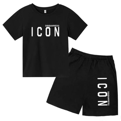 ICON print  2-12 Years Boys Girl  Children Clothes T-shirts+ Shorts Sets Casual Short Sleeve shorts suits
