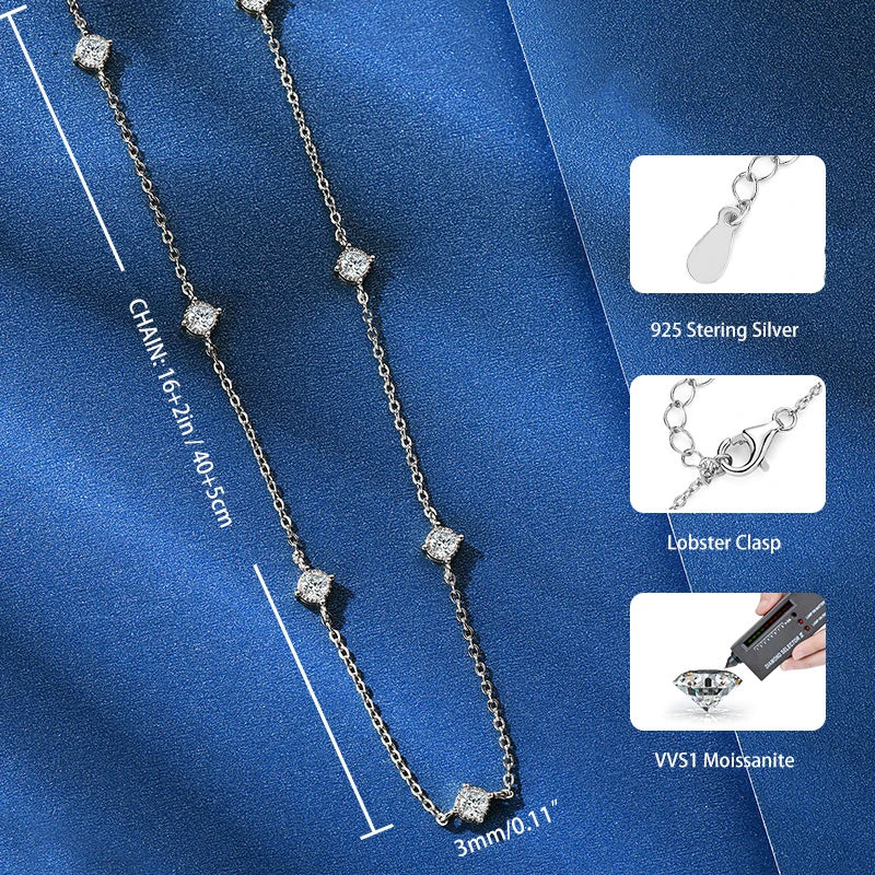 Collar Plata 925 Sterling Silver Choker Necklace For Women Round Cut 3mm Moissanite Necklaces Clavicle Chain Jewellry Gift