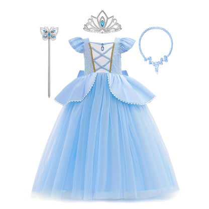 Girls Deluxe Elegant Cinderella Princess Ball Gown Children Birthday Party Dress Vestidos Cosplay Costume Carnival Apparel