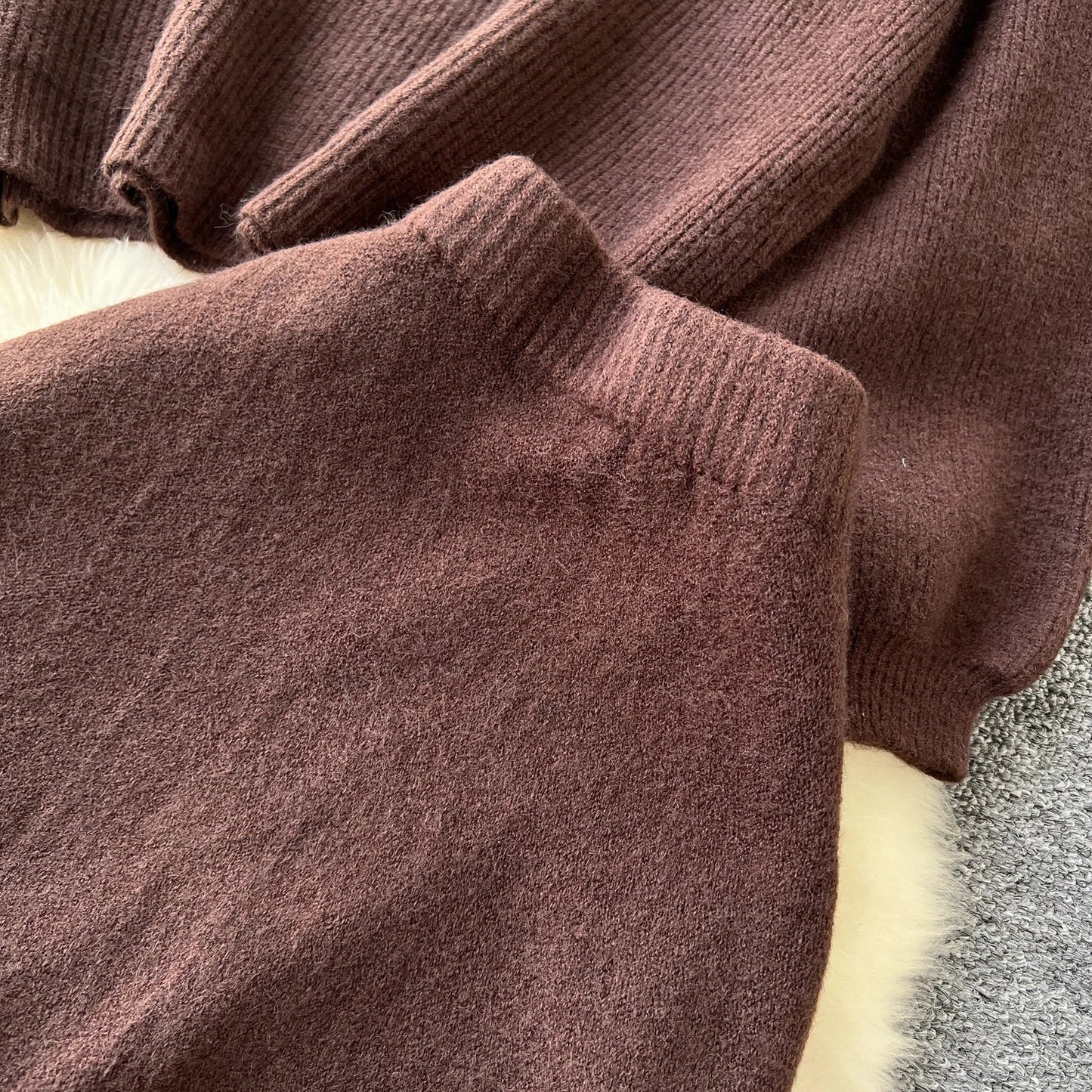 Autumn Casual Two Pieces Sets Women O-Neck Loose Knitting Top+Elastic Waist Large Swing Skirt Basic Korean Winter Sets
