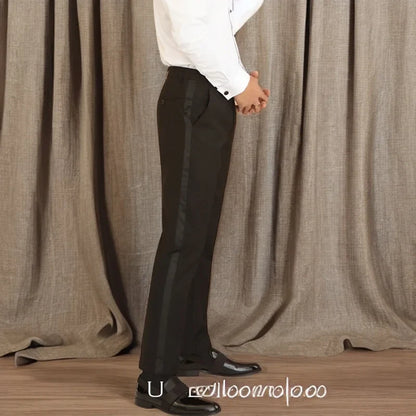 Black Men Suit Pants with Side Satin Stripe One Piece Slim Fit Formal Male Trousers Official Fashion Italian Style