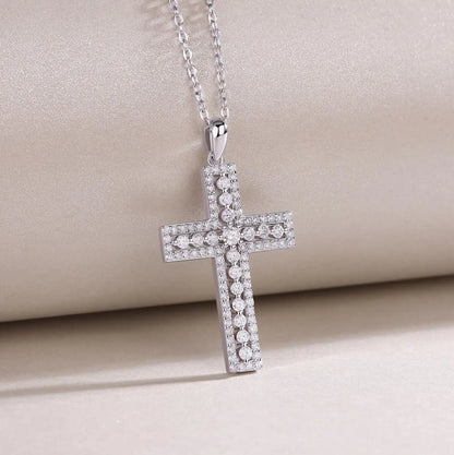 New 2.5mm Moissanite Cross Pendant Necklace for Women Original s925 Sliver Collar Neckalces Trend Goth Party Wedding Jewelry