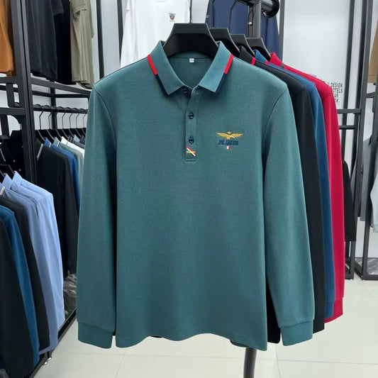 Spring and Autumn new 100% cotton long sleeved men's polo shirt brand high-end embroidered comfortable breathable casual T-shirt