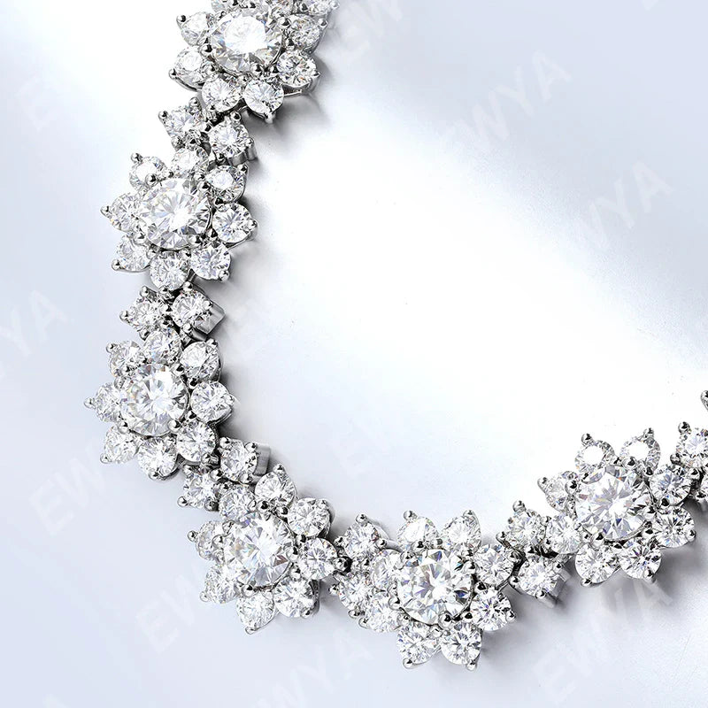 Luxury 35-39cttw D Color Gradient Full Moissanite Sunflower Tennis Necklace for Women S925 Silver All Diamond Neck Chain