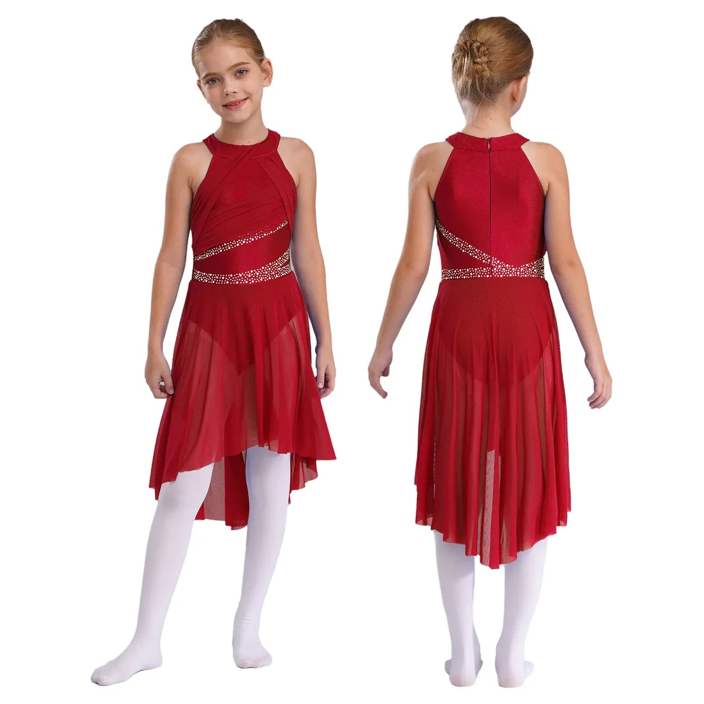 Toddler Girls Rhythmic Gymnastics Ballet Lyrical Contemporary Dance Costume Rhinestone Leotard Skating Jersey Tango Dresses