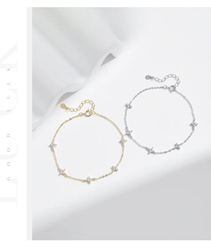 925 Sterling Silver Mini Flowers Bracelet Dainty Link Chain Pave Setting CZ For Women Wedding Fine Jewelry Gift