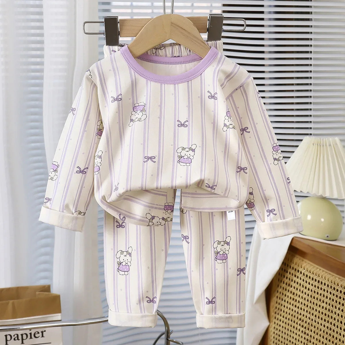 Kids Autumn Pajamas Sets Baby Boys Girls Cute Cartoon Print Long Sleeve O-neck T-Shirt Tops with Pants Toddler Casual Sleepwear