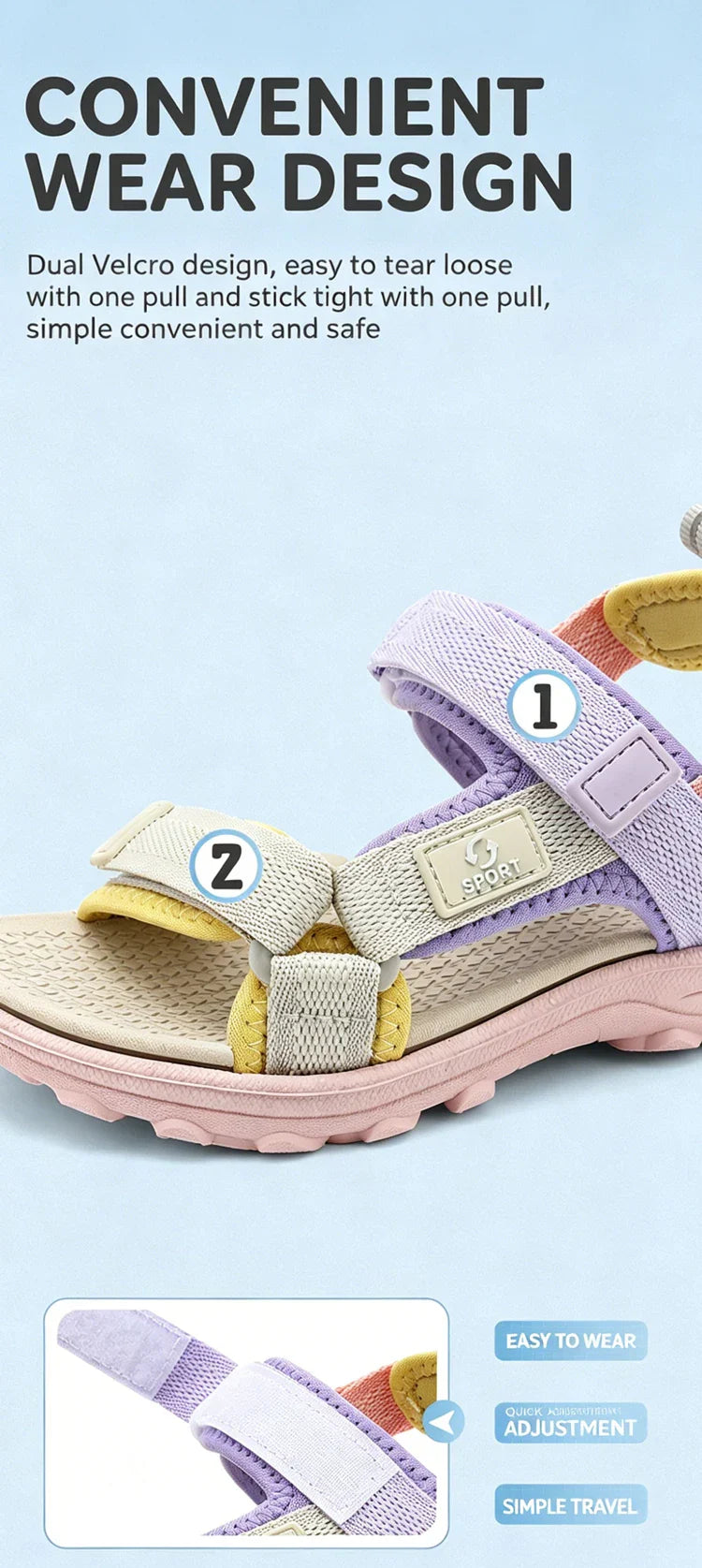 Kids Summer Sport Sandals Soft Sole Non-Slip Flat Beach Water Shoes Breathable Outdoor Walking Sandals for Boys&Girls