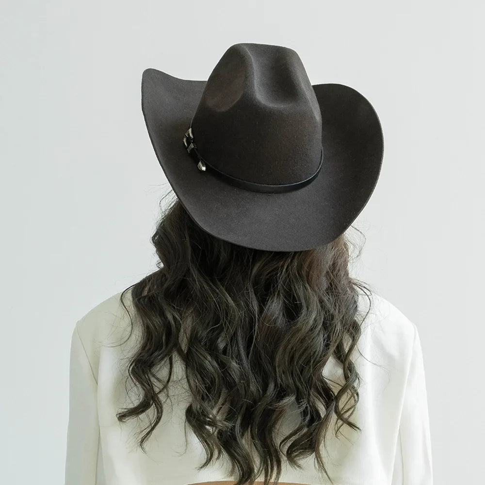 New Autumn Winter Women Fedoras with Belt Buckle Wide Brim Rolled Wool Cowboy Hat M L Size Obtainable