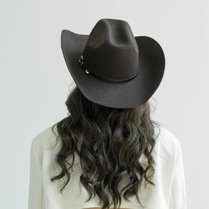 New Autumn Winter Women Fedoras with Belt Buckle Wide Brim Rolled Wool Cowboy Hat M L Size Obtainable