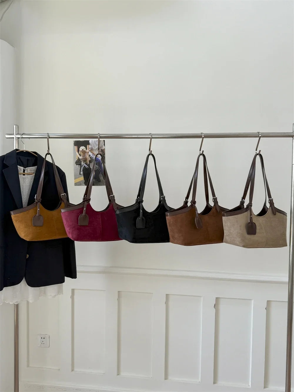 2026 Autumn Retro Suede Shoulder Bags for Women Faux Patchwork PU Underarm Armpit Bag Work Travel Casual Street Designer Handbag