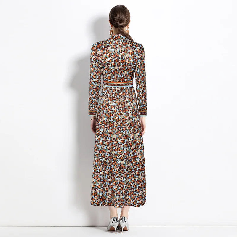 2024 Autumn New Women's European and American Versatile Waist and Slimming Letter Positioning Printed Dress A-line Long Dress