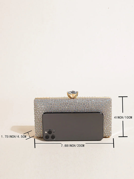 Classic Elegant Mini Square Rhinestone Decor Evening Clutch Bag, Clip Women's Dinner Wallet, Luxury Prom Bag